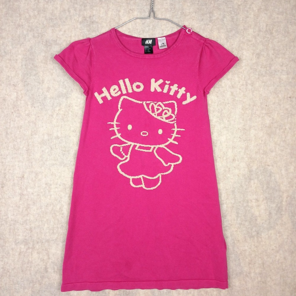 H & M Hello Kitty Girls Sanrio Knit Sweater Dress Youth Size 6-8Y Pink Princess